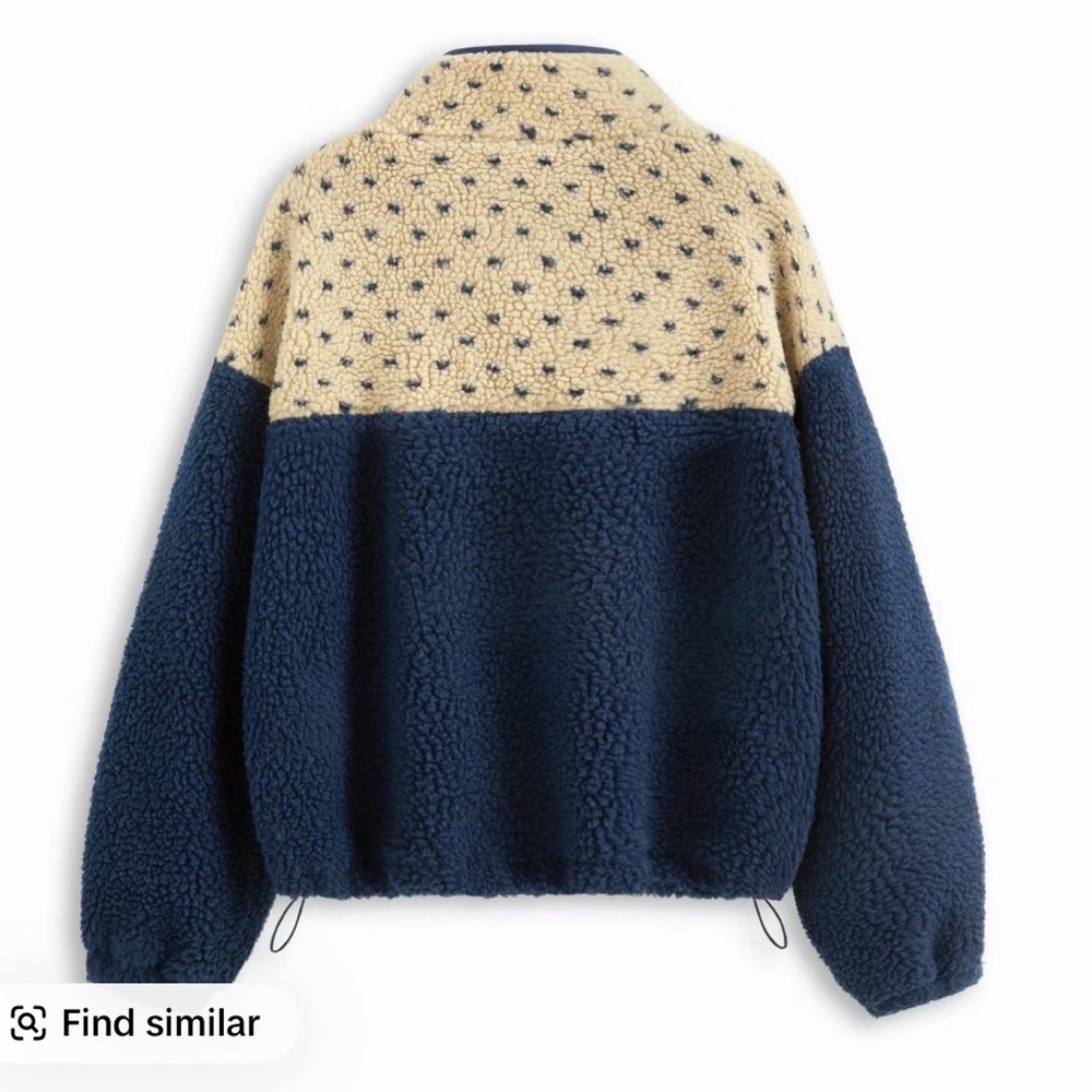 NWT Cider Fleece Stand Collar Two Tone Patchy Drawstring Oversized Sweatshirt - Picture 2 of 3